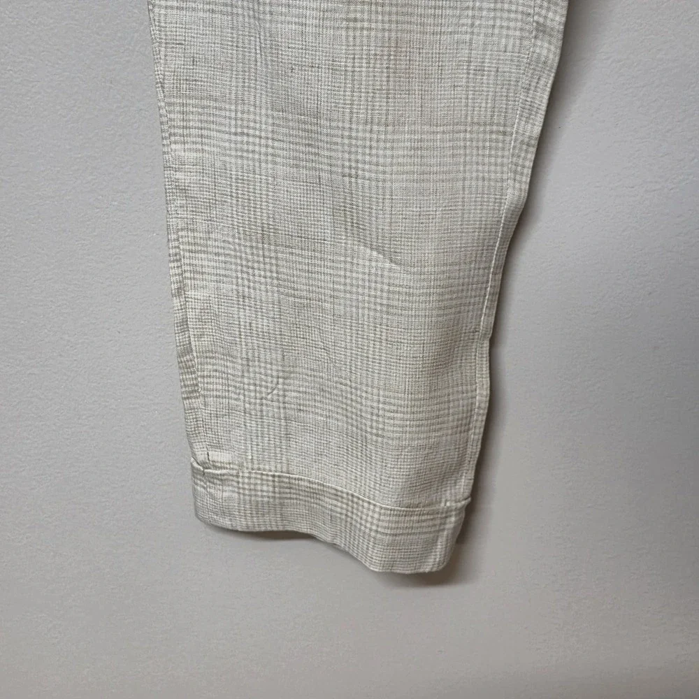 Suitsupply T.B.M. Mens Pure Linen Plaid Dress Pants Beige Tan Flat Front Trouser
